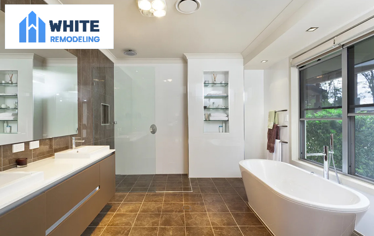 Modern bathroom with sleek fixtures and a spacious layout