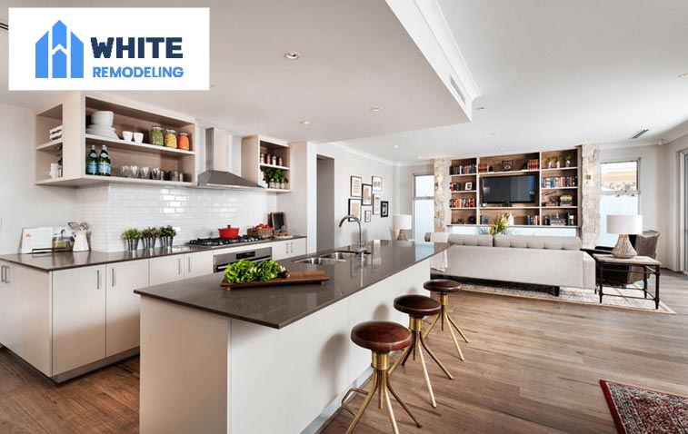 Dream Kitchen Interior Design with long island openn shelves